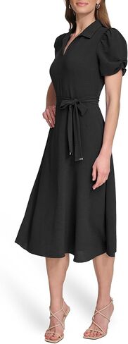 DKNY Women's Short Sleeve Tie Fit & Flare Midi Dress in Saudi Arabia
