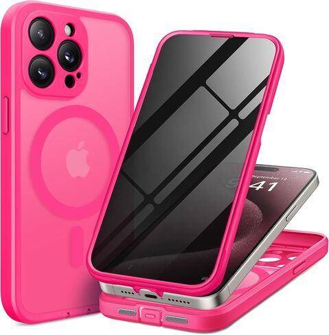 Magnetic for iPhone 15 Pro Max Case, Compatible with MagSafe, Built-in Privacy Screen Protector and Camera Protection, Anti Spy Full Body Dustproof Shockproof Hard Phone Case 6.7", Dark Blue in Saudi Arabia