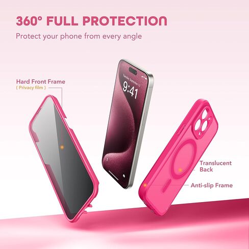Magnetic for iPhone 15 Pro Max Case, Compatible with MagSafe, Built-in Privacy Screen Protector and Camera Protection, Anti Spy Full Body Dustproof Shockproof Hard Phone Case 6.7", Dark Blue in Saudi Arabia