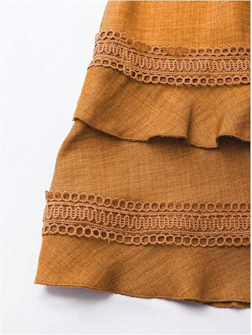 SOLY HUX Women's Summer Dress Hollow Out Lace V Neck Puff Short Sleeve A Line Layered Short Dresses in Saudi Arabia