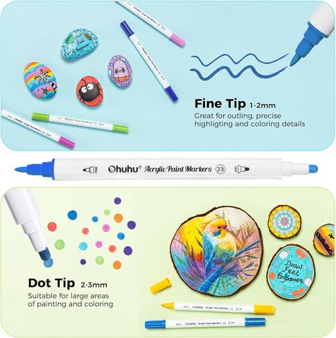 Ohuhu Acrylic Paint Markers Cotton-core: 36 Colors Dual Tips (Brush & Fine) Paint Pens High Opacity Acrylic Markers Waterproof Lightfast for Rock Painting Easter Eggs Wood Glass Ceramic Canvas in Kuwait