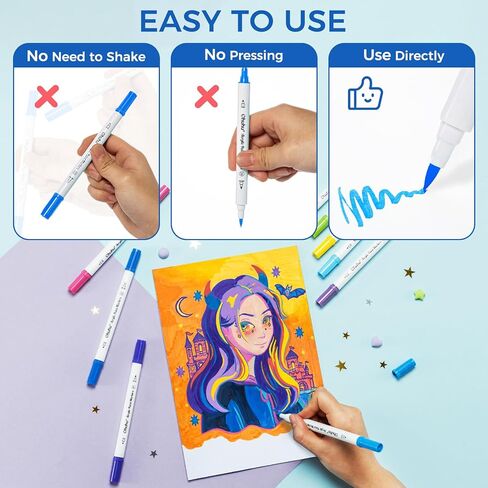 Ohuhu Acrylic Paint Markers Cotton-core: 36 Colors Dual Tips (Brush & Fine) Paint Pens High Opacity Acrylic Markers Waterproof Lightfast for Rock Painting Easter Eggs Wood Glass Ceramic Canvas in Kuwait