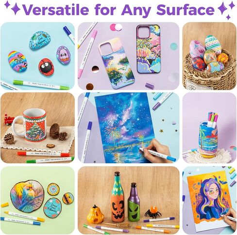 Ohuhu Acrylic Paint Markers Cotton-core: 36 Colors Dual Tips (Brush & Fine) Paint Pens High Opacity Acrylic Markers Waterproof Lightfast for Rock Painting Easter Eggs Wood Glass Ceramic Canvas in Kuwait