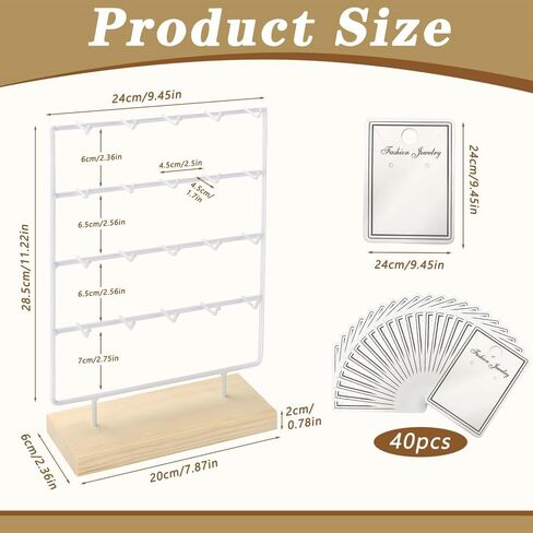 Earring Display Stand for Selling, Wood Earring Rack Display Holder Stand, 4 Tier 20 Hooks Jewelry Display for Selling with 40pcs Earring Cards, Bracelets, Rings, Necklaces in Kuwait