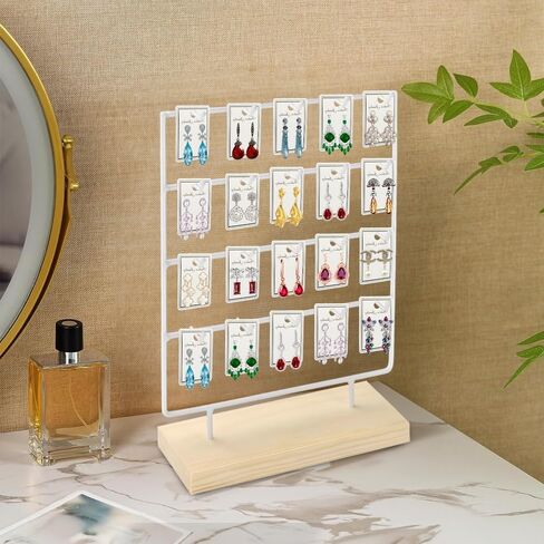 Earring Display Stand for Selling, Wood Earring Rack Display Holder Stand, 4 Tier 20 Hooks Jewelry Display for Selling with 40pcs Earring Cards, Bracelets, Rings, Necklaces in Kuwait