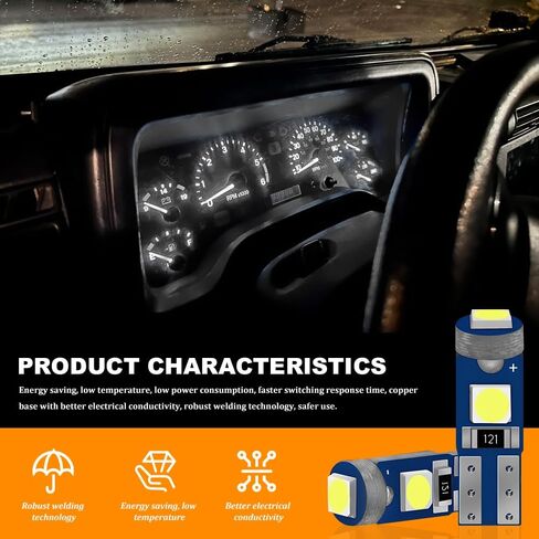 10PCS T5 LED Bulbs, Instrument Cluster Bulbs, T5 37 2721 PC37 Canbus Error Free Dashboard Light Bulb, 3030 Chips Super Bright 12 Volt Replacement for Car Gauge Cluster Dome Map Lamp (White) in Kuwait
