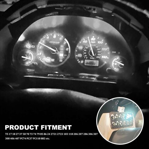 10PCS T5 LED Bulbs, Instrument Cluster Bulbs, T5 37 2721 PC37 Canbus Error Free Dashboard Light Bulb, 3030 Chips Super Bright 12 Volt Replacement for Car Gauge Cluster Dome Map Lamp (White) in Kuwait