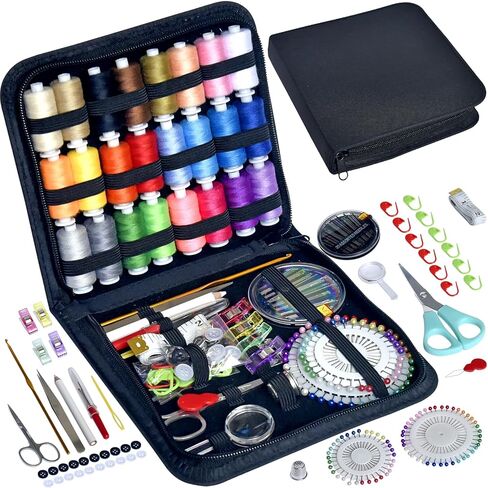 Sewing Kit with Case Portable Sewing Supplies for Home Traveler, Adults, Beginner, Emergency, Contains 24 sewing Thread, Scissors, Needles, Measure etc in Kuwait