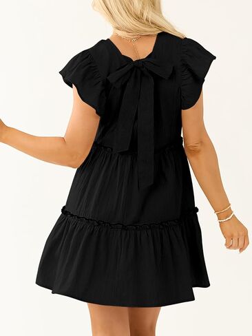 صيف النساء Babydoll Mini Dress v ربطة عنق الورق الخلفي غلاف الكشكش غير الرسمي فستان سوينغ تونك سوينجي in Kuwait