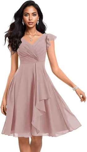 Short Chiffon Bridesmaid Dresses for Women V Neck Ruffles A Line Pleated Formal Evening Gowns AP49 in Saudi Arabia