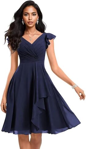Short Chiffon Bridesmaid Dresses for Women V Neck Ruffles A Line Pleated Formal Evening Gowns AP49 in Saudi Arabia