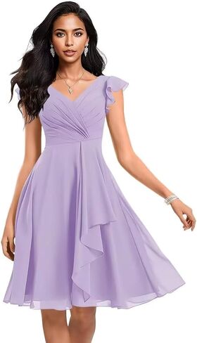 Short Chiffon Bridesmaid Dresses for Women V Neck Ruffles A Line Pleated Formal Evening Gowns AP49 in Saudi Arabia