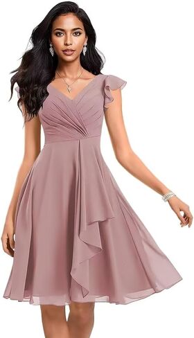 Short Chiffon Bridesmaid Dresses for Women V Neck Ruffles A Line Pleated Formal Evening Gowns AP49 in Saudi Arabia