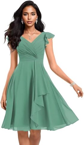 Short Chiffon Bridesmaid Dresses for Women V Neck Ruffles A Line Pleated Formal Evening Gowns AP49 in Saudi Arabia