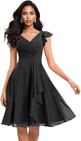 Short Chiffon Bridesmaid Dresses for Women V Neck Ruffles A Line Pleated Formal Evening Gowns AP49 in Saudi Arabia