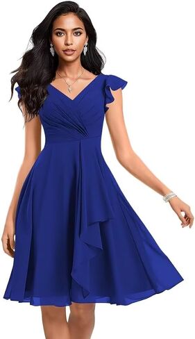 Short Chiffon Bridesmaid Dresses for Women V Neck Ruffles A Line Pleated Formal Evening Gowns AP49 in Saudi Arabia