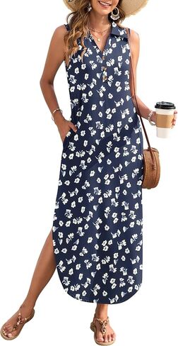 MOLERANI Women's Casual V Neck Maxi Dress Summer Long Sleeveless Sundress with Button 2025 Loose Fit Pockets in Kuwait