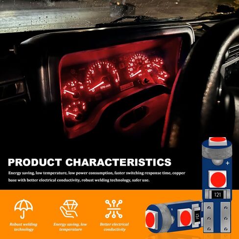 10PCS T5 LED Bulbs, Instrument Cluster Bulbs, T5 37 2721 PC37 Canbus Error Free Dashboard Light Bulb, 3030 Chips Super Bright 12 Volt Replacement for Car Gauge Cluster Dome Map Lamp (White) in Kuwait