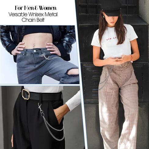 Jean Pants Chain, Hip Hop Belt Chain Silver Ayered Goth Punk Waist Chain Jean Wallet Chain for Women Men Clothing Fashion Accessories in Saudi Arabia