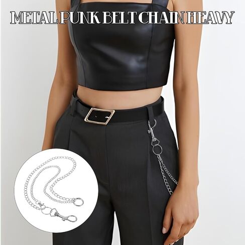Jean Pants Chain, Hip Hop Belt Chain Silver Ayered Goth Punk Waist Chain Jean Wallet Chain for Women Men Clothing Fashion Accessories in Saudi Arabia