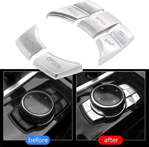 Newyall Silver Multimedia MultiM-7-Key-Key Control Cover Cover Cover Decoration Trim for BMW 2 3 4 5 6 X5 x6 Z4 I3 M Series 320i 528i 535i 550i 328d 328i 2014-2017 7-Butt in Saudi Arabia