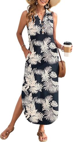 MOLERANI Women's Casual V Neck Maxi Dress Summer Long Sleeveless Sundress with Button 2025 Loose Fit Pockets in Kuwait