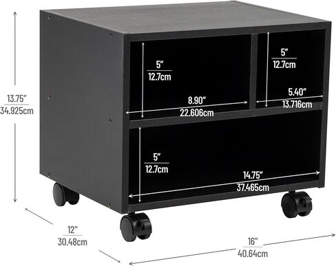 Mind Reader Rolling Printer Cart, Utility Cart, Printer Stand, Under Desk Storage, Office, 17.25"L x 13.5"W x 14.25"H, Black in Saudi Arabia