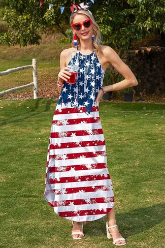 For G and PL Women's Summer Casual Halter Side Slit Long Maxi Beach Dress Vacation Resort Sundress in Saudi Arabia