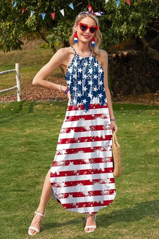 For G and PL Women's Summer Casual Halter Side Slit Long Maxi Beach Dress Vacation Resort Sundress in Saudi Arabia