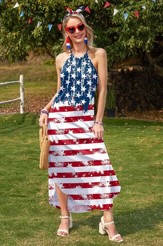 For G and PL Women's Summer Casual Halter Side Slit Long Maxi Beach Dress Vacation Resort Sundress in Saudi Arabia