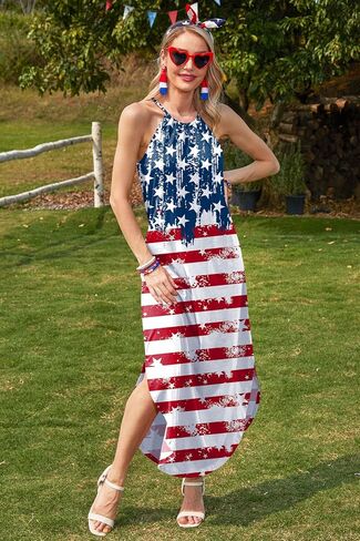 For G and PL Women's Summer Casual Halter Side Slit Long Maxi Beach Dress Vacation Resort Sundress in Saudi Arabia