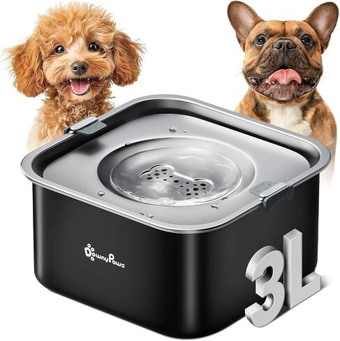 DownyPaws No Spill Water Bowl for Dogs,101oz/3L Slobber Stopper Stainless Steel, Slow Drinking Dog Water Bowl, No Mess Dog Water Dispenser Spill Proof, Dishwasher Safe, Black in Saudi Arabia