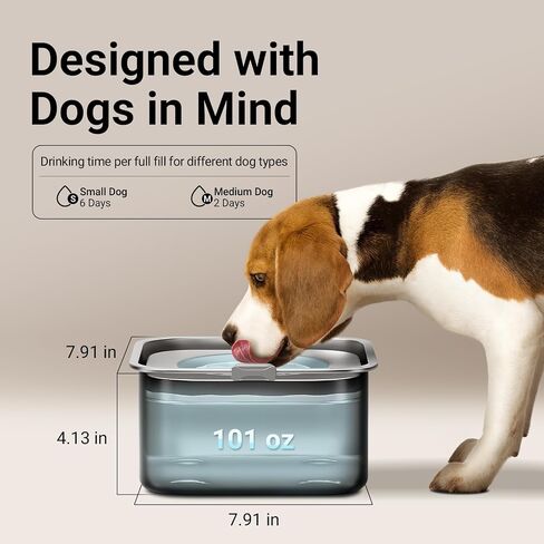 DownyPaws No Spill Water Bowl for Dogs,101oz/3L Slobber Stopper Stainless Steel, Slow Drinking Dog Water Bowl, No Mess Dog Water Dispenser Spill Proof, Dishwasher Safe, Black in Saudi Arabia