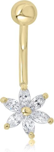 AVORA 10K Gold Simulated Diamond CZ Floral Belly Button Ring Body Jewelry (14 Gauge) in Saudi Arabia
