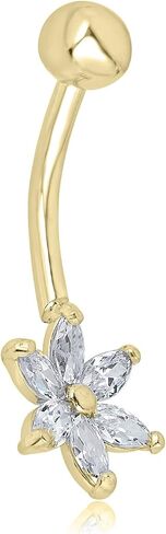 AVORA 10K Gold Simulated Diamond CZ Floral Belly Button Ring Body Jewelry (14 Gauge) in Saudi Arabia
