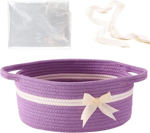 هدية فارغة سلة bowknot مع شرائط وأكياس القوس والهدية ، سلال هدية الطفل المزخرفة فارغة صغيرة منسوجة حبل الكلب سلة مع مقابض ، وردي in Kuwait