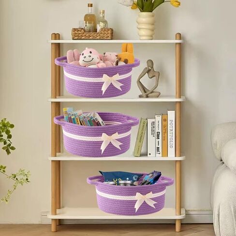 هدية فارغة سلة bowknot مع شرائط وأكياس القوس والهدية ، سلال هدية الطفل المزخرفة فارغة صغيرة منسوجة حبل الكلب سلة مع مقابض ، وردي in Kuwait