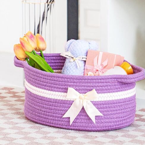 هدية فارغة سلة bowknot مع شرائط وأكياس القوس والهدية ، سلال هدية الطفل المزخرفة فارغة صغيرة منسوجة حبل الكلب سلة مع مقابض ، وردي in Kuwait
