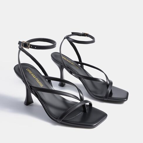 DREAM PAIRS Women's Low Kitten Heels Strappy Design with Lace Up Open Square Toe Thong Ankle Strap Shoes Fashionable Sexy Sylvestra Heeled Sandals for Dressy Occasions in Saudi Arabia