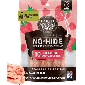 Earth Animal No-Hide Seasonal Stix Strawberries & Cream Recipe Natural Rawhide Alternative Dog & Cat Chews, 10 Count Pack of 1 in Saudi Arabia