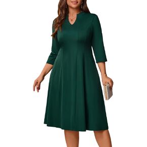 Runwind Plus Size Dresses for Curvy Women V-Neck 3/4 Sleeve Church Wedding Guest Cocktail Party Summer Midi Dress in Kuwait