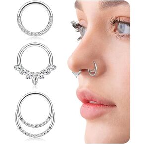 3Pcs 18K Gold Nose Ring Hoop 8mm 316L Surgical Steel Septum Nose Rings for Women Clicker CZ Nose Hoops 16 Gauge Nose Piercing Jewelry for Multiple Piercings in Saudi Arabia