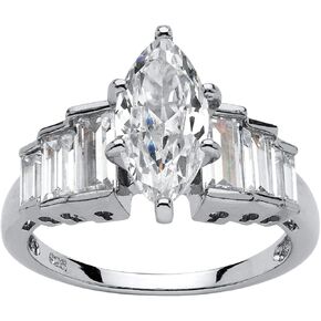 Palmbeach Palmbeach Platinum Sterling Silver Marquise Cut Zirconia Zirconia Step Top Engine Sister 5-10 in Kuwait