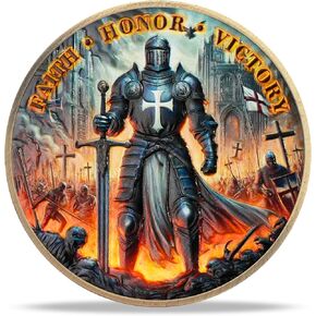 Steel Helm Knight Cross Challenge Coin | Chivalric Valor & Sacred Shield Medallion | Knights Templar Historical Token | Commemorative Gifts for Collectors, Historians, and Enthusiasts in Kuwait