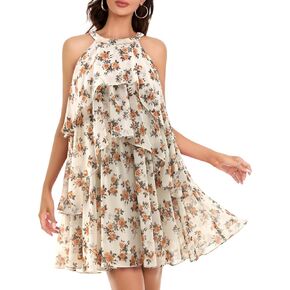 DRESSTELLS Women's Casual Halter Ruffle Tiered Dresses, Beach Wedding Cocktail Party Mini Sundress in Kuwait