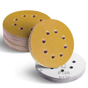 5 Inch Sanding Disc, Hook and Loop Sand Paper 80/120/220/400/600 Grit for Random Orbital Sander, Woodworking, Metal Polishing, 50Piece Gold Sanding Discs Set in Saudi Arabia