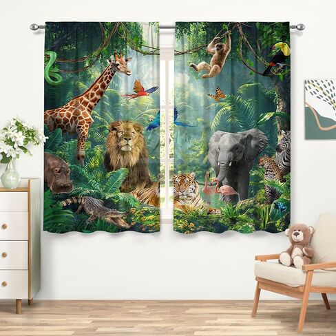 ZTHMOE Jungle Forest Animals Curtains Tropical Rainforest Safari Rod Pocket Window Treatment Drapes for Bedroom Living Room 2 Panels Set 52x85.5 Inch in Saudi Arabia