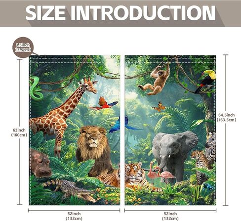 ZTHMOE Jungle Forest Animals Curtains Tropical Rainforest Safari Rod Pocket Window Treatment Drapes for Bedroom Living Room 2 Panels Set 52x85.5 Inch in Saudi Arabia