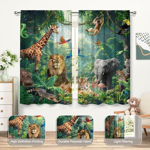 ZTHMOE Jungle Forest Animals Curtains Tropical Rainforest Safari Rod Pocket Window Treatment Drapes for Bedroom Living Room 2 Panels Set 52x85.5 Inch in Saudi Arabia
