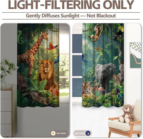 ZTHMOE Jungle Forest Animals Curtains Tropical Rainforest Safari Rod Pocket Window Treatment Drapes for Bedroom Living Room 2 Panels Set 52x85.5 Inch in Saudi Arabia
